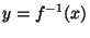 $\displaystyle y = f^{-1}(x)$