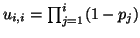 $ u_{i,i} = \prod_{j=1}^{i}(1 - p_{j})$